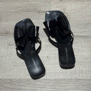 Jeffrey Campbell Glossy Black Bow Slide Sandals